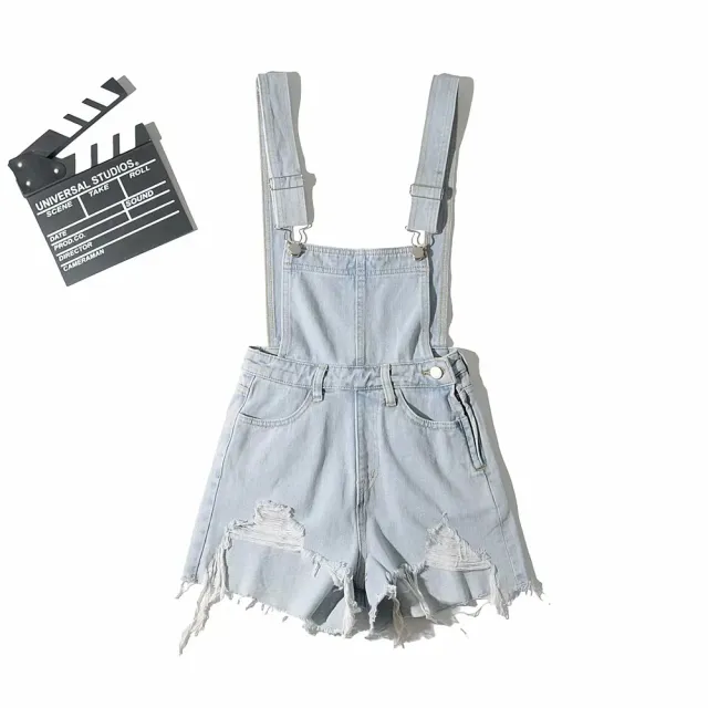 Strap Ripped Denim Shorts Ins Women's Clothing Blue - Shop at LoveMi