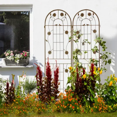 2 Pack Metal Garden Trellis  Rustproof Trellis For Climbing Plants Outdoor Flower Support Brown