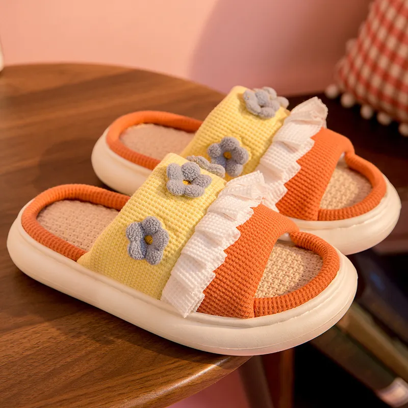 Linen Women's Home Japanese Soft Bottom Slippers - Caramel-36To37