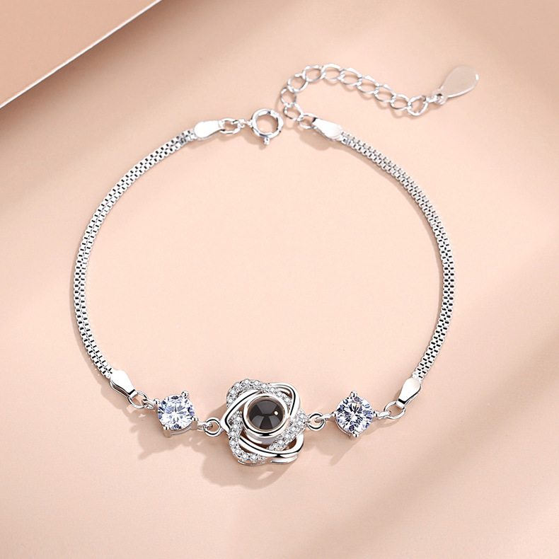 Title 4, Silver Double Heart Projection Bracelet Ladies ...