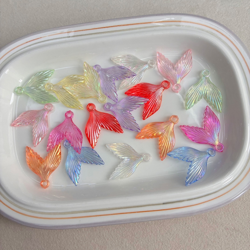 AB Coated Acrylic Mermaid Tail Beads, Iridescent Fin Charms With Top Loop For DIY Jewelry Making, Bracelets, Necklaces & Earrings, Mixed Pastel & Bright Colors