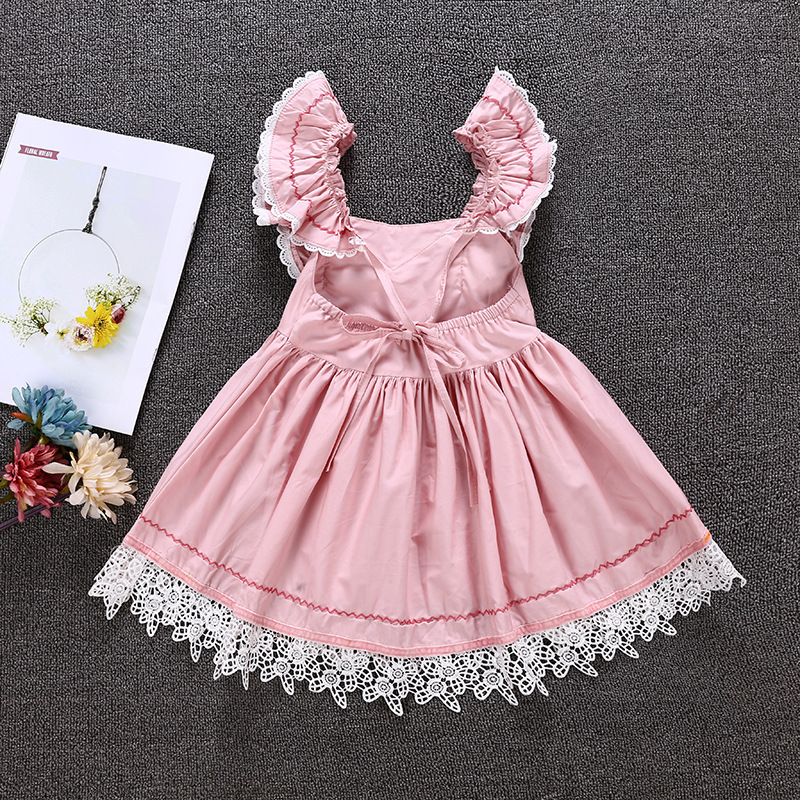 Girls Short Sleeve Lace Sweet Slim Dress