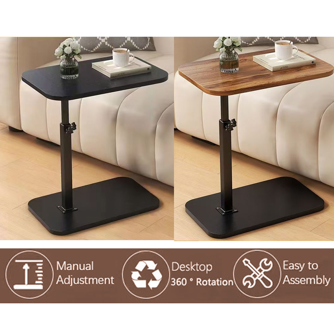 Adjustable C-Shaped Sofa Side End Table Coffee Laptop Living Room Bedroom — image 6