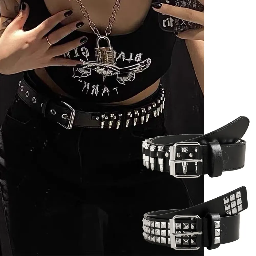 Rivet Belt Rock Trend Punk Bullet Black Men