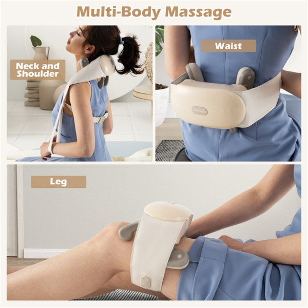 Neck Shoulder Massager - 4D Deep Tissue Kneading, 2 Modes & 2-Level Heat , Hands-Free Straps For Home Office Travel