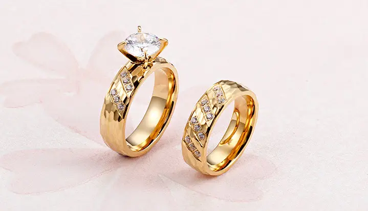 Steel Couple Ring Pair 18K Diamond Jewelry Factory Supply