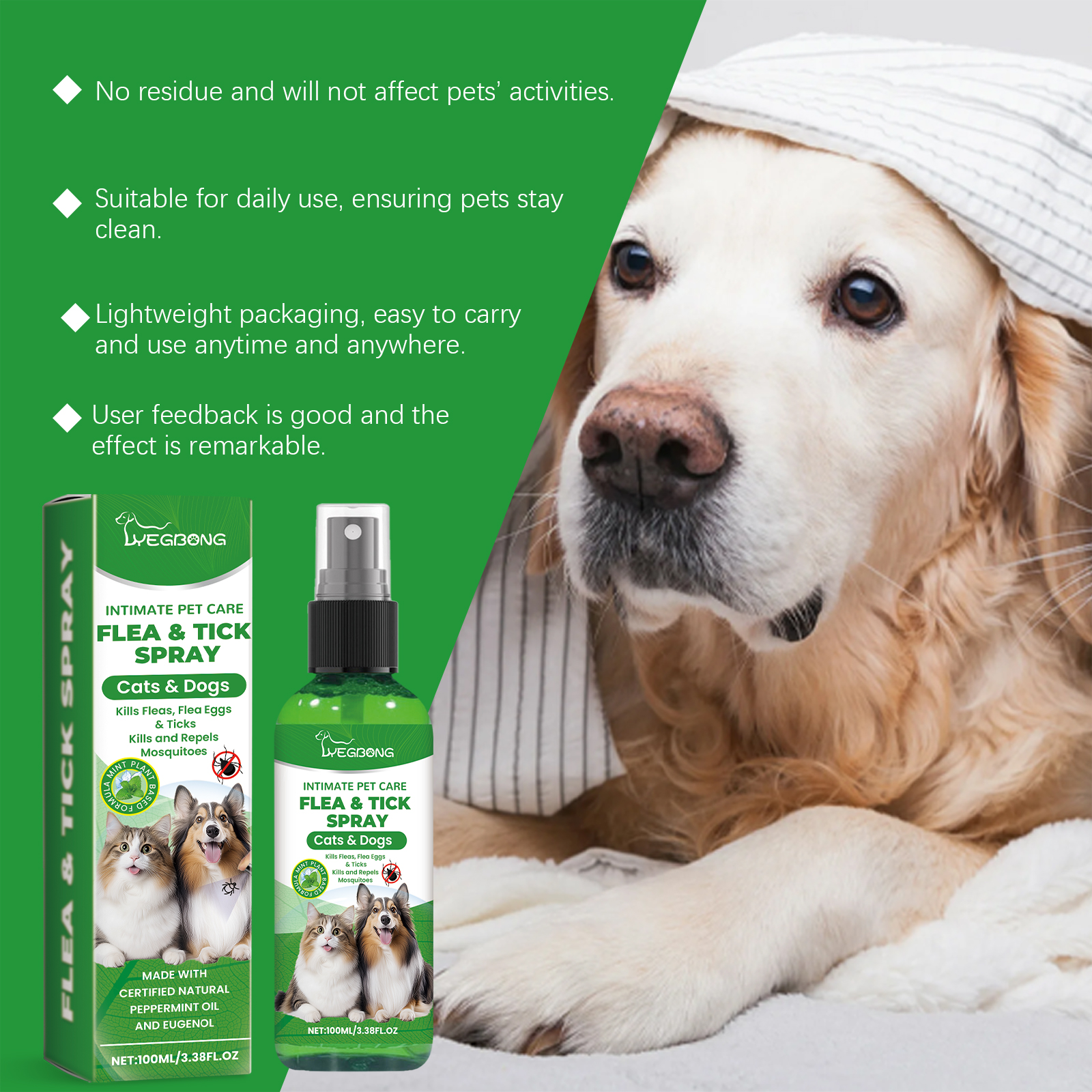 Natural Flea & Tick Spray For Dogs & Cats, Plant-Based Pest Repellent Kills Fleas, Ticks, Lice & Mites — foto 3