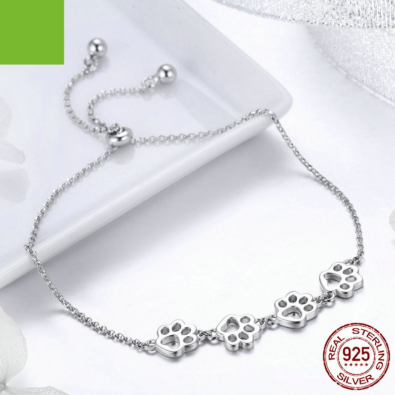 925 Cute Pet Paw Print Fashion Silver Bracelet