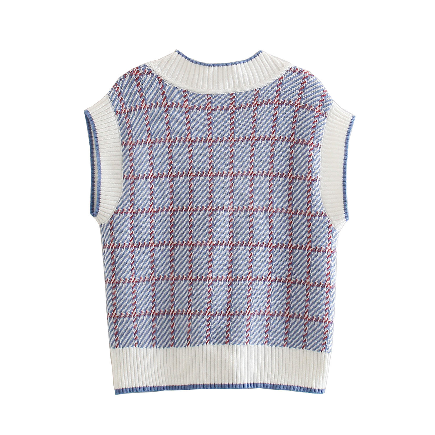 V-neck Loose Checked All-match Wool Vest