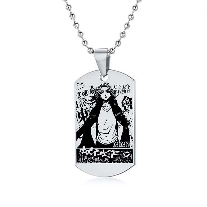 Anime Tokyo Revengers Black Silver Color Stainless Steel Dog Tag Pendant Necklace