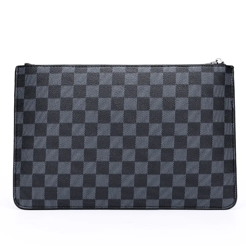 Men's Soft Pu Plaid Business Casual Clutch - Black