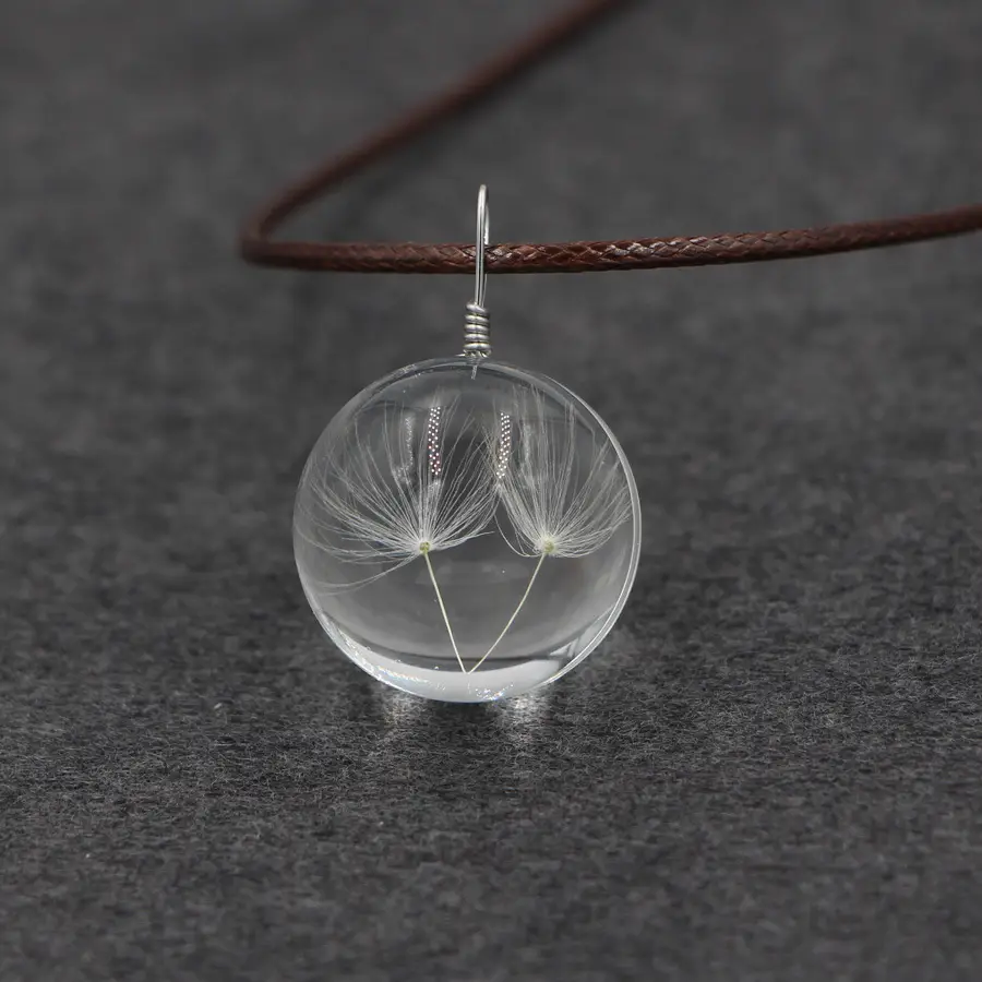 Creative Glass Ball Pendant Dandelion Embossing Necklace Mori Girl Harajuku Series Dried Flower Handmade DIY Preserved Flower Necklace