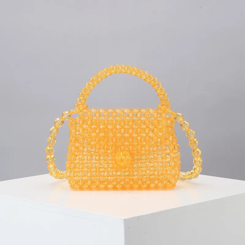 Diagonal Bag Female Cute Woven Ins Handmade Acrylic Mini - Yellow