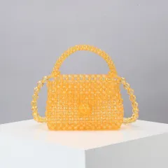 Diagonal Bag Female Cute Woven Ins Handmade Acrylic Mini - Yellow - View 1