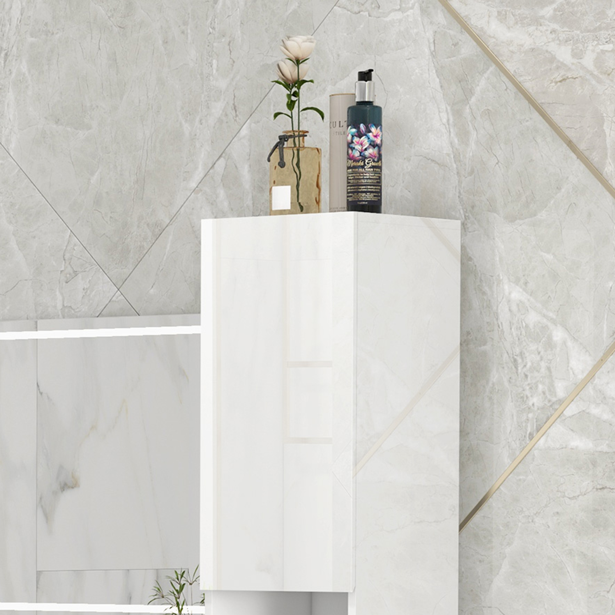 Independent Bathroom Cabinet, High Gloss Storage With Door And Adjustable — image 3