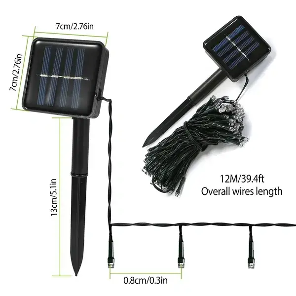 Solar String Lights LED Solar Power Fairy String Light 12M 8 Lighting