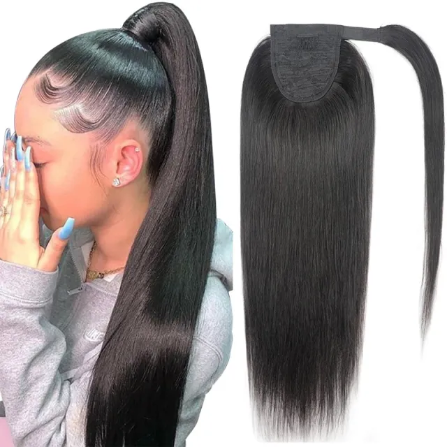 Natural Black Velcro Ponytail Straight Hair Wig Black - Shop at LoveMi
