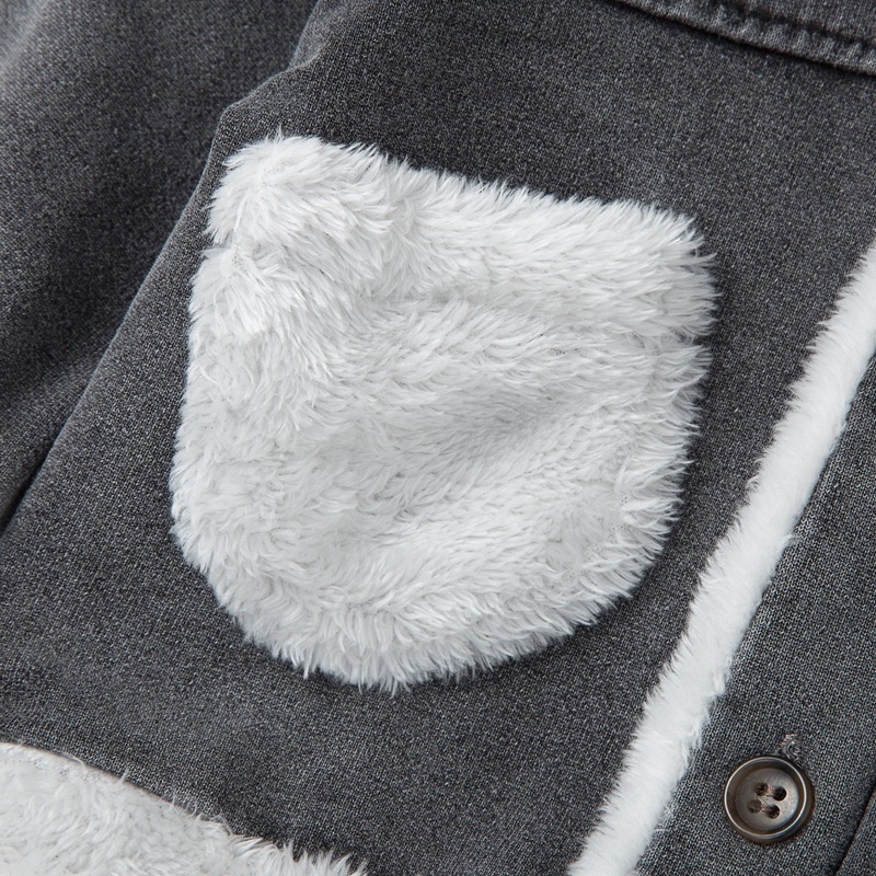 Lapel Single-breasted Stitching Plush Pocket Denim Jacket