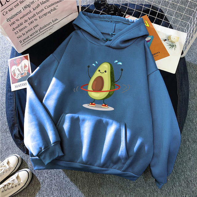 Title 3, Hoodies Sporty Cartoon Avocado Print Warm New S...