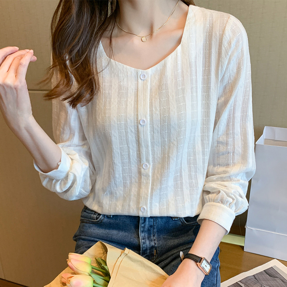 Flesh-covering Long-sleeved Shirt Top French Square Collar