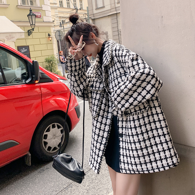 Loose And Versatile Small Coat Plaid Tweed