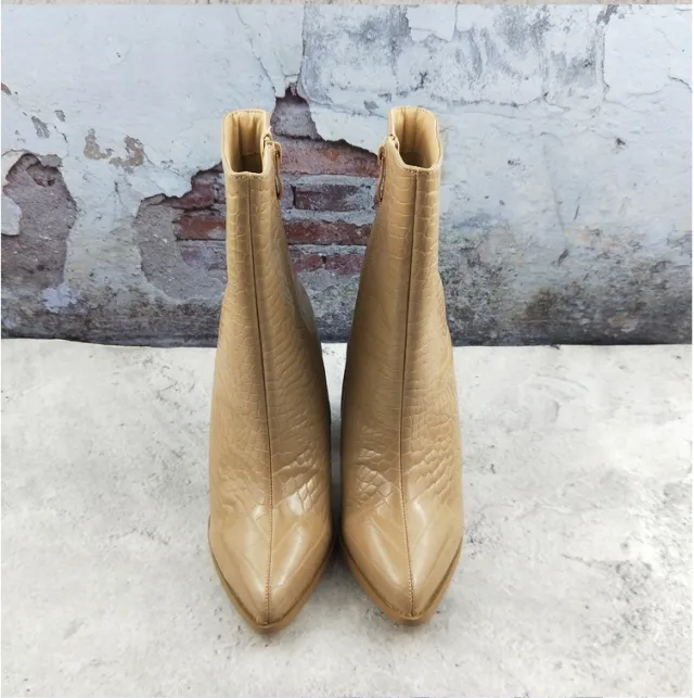 Casual Women's Short Boots With Thick Heels Apricot - Shop at LoveMi