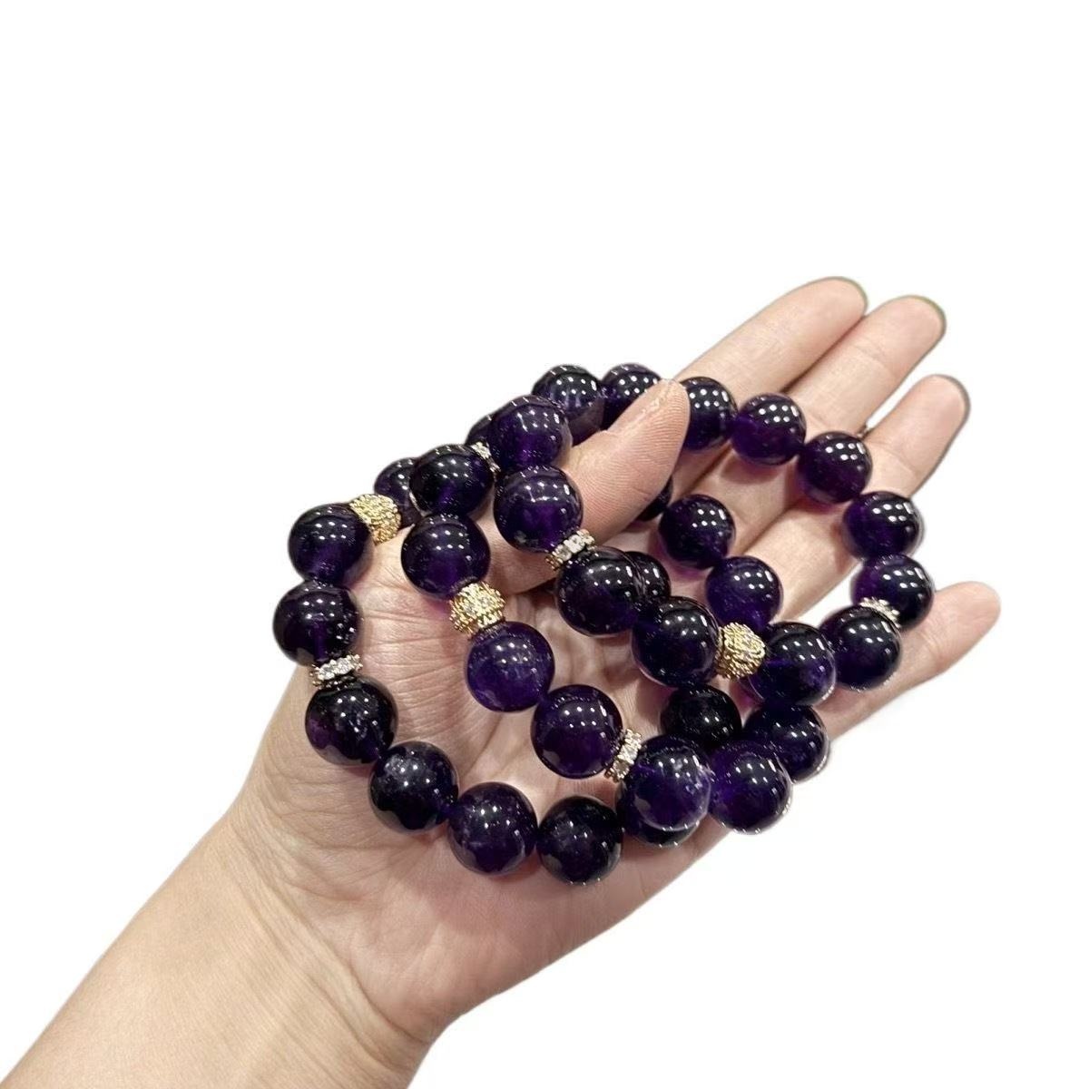 Natural Amethyst Bracelet Deep Purple Round Beaded Chain Energy Jewelry For Women