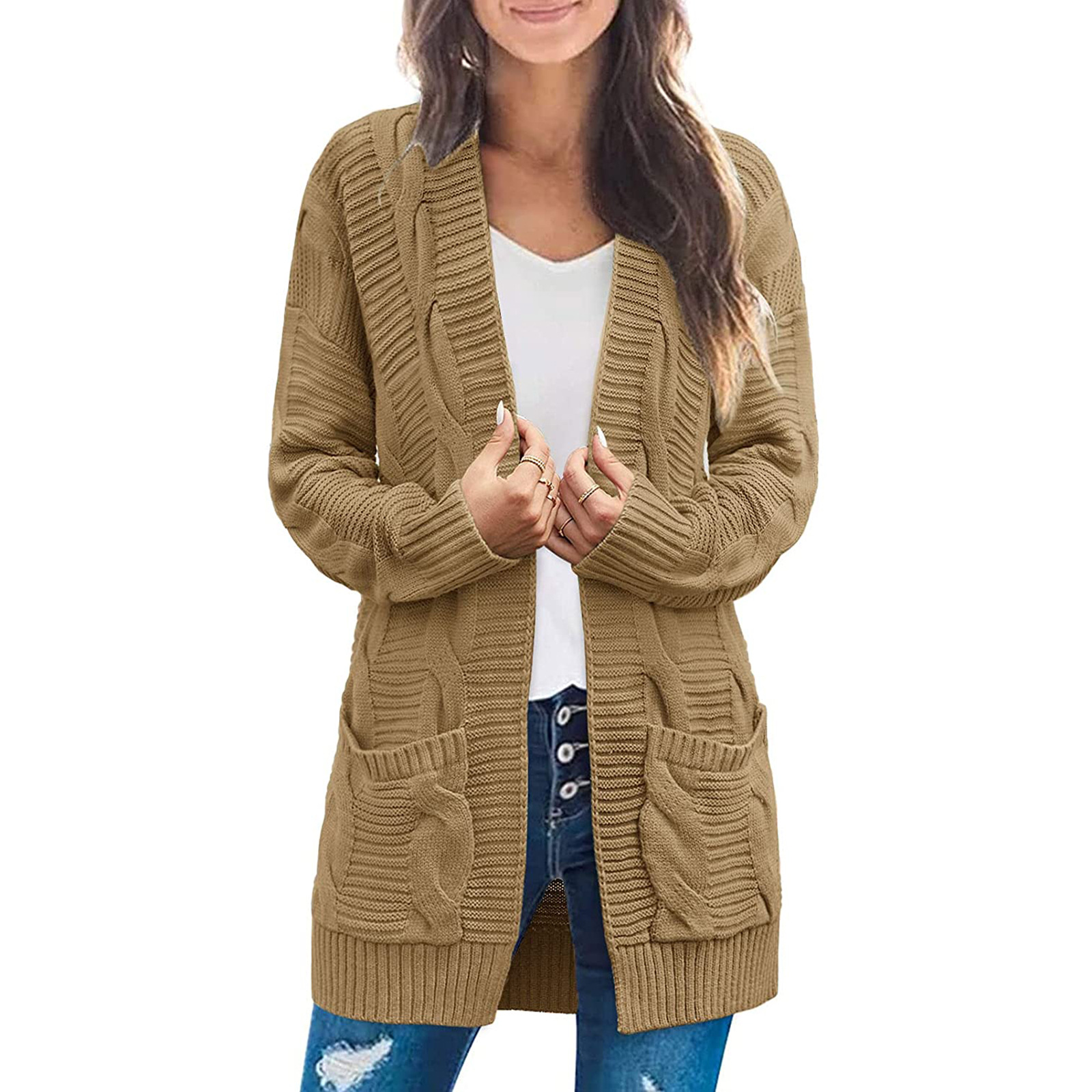 Women's Twisted Rope Cardigan Sweater Mid-length