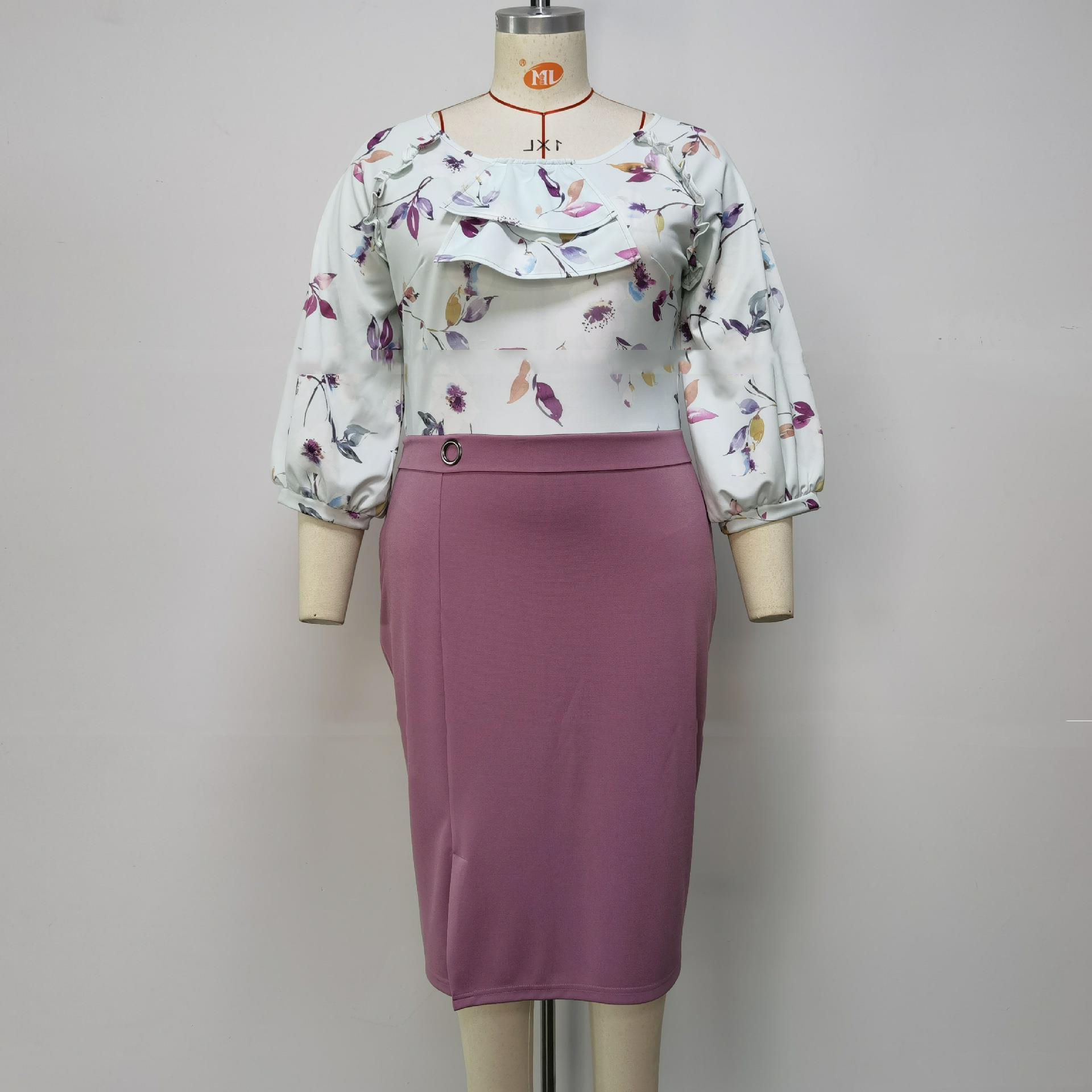 Women's Round Neck Contrast Print Dress