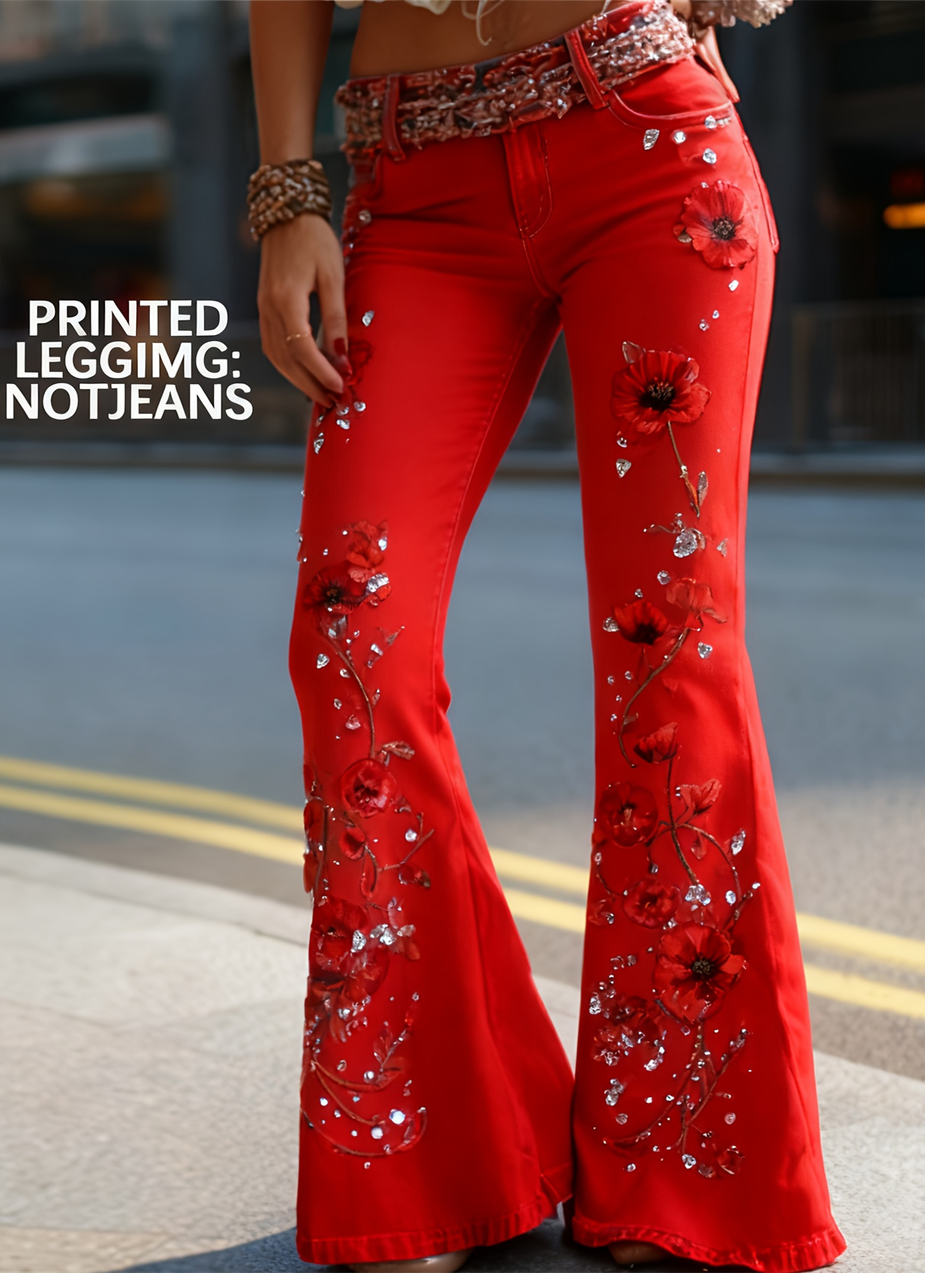 Ursime Zipper Button Flare Leg Patchwork Pants