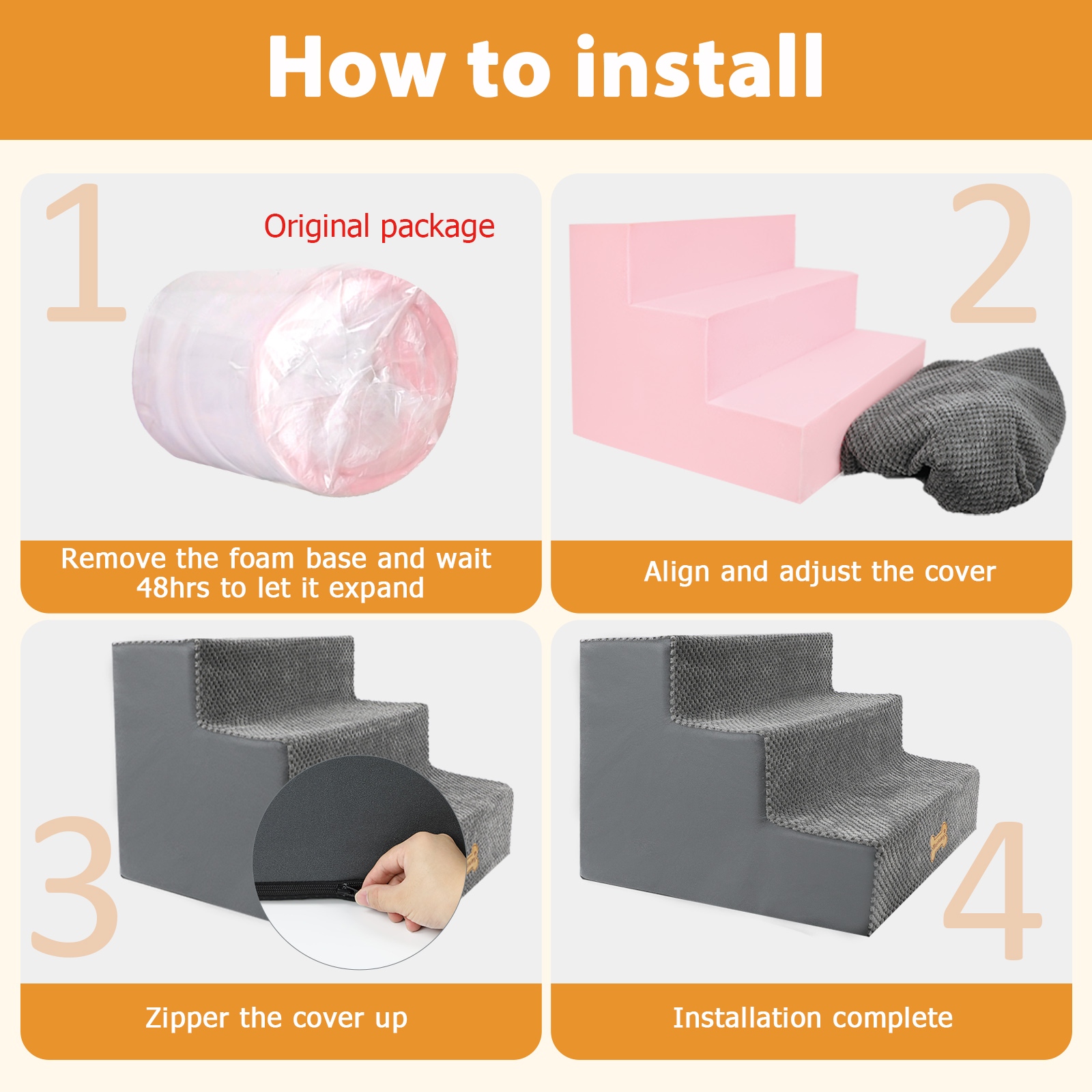 Dog Stairs, Anti Slip Pet For Dogs And Cats, Ramp With High-density Foam — image 5