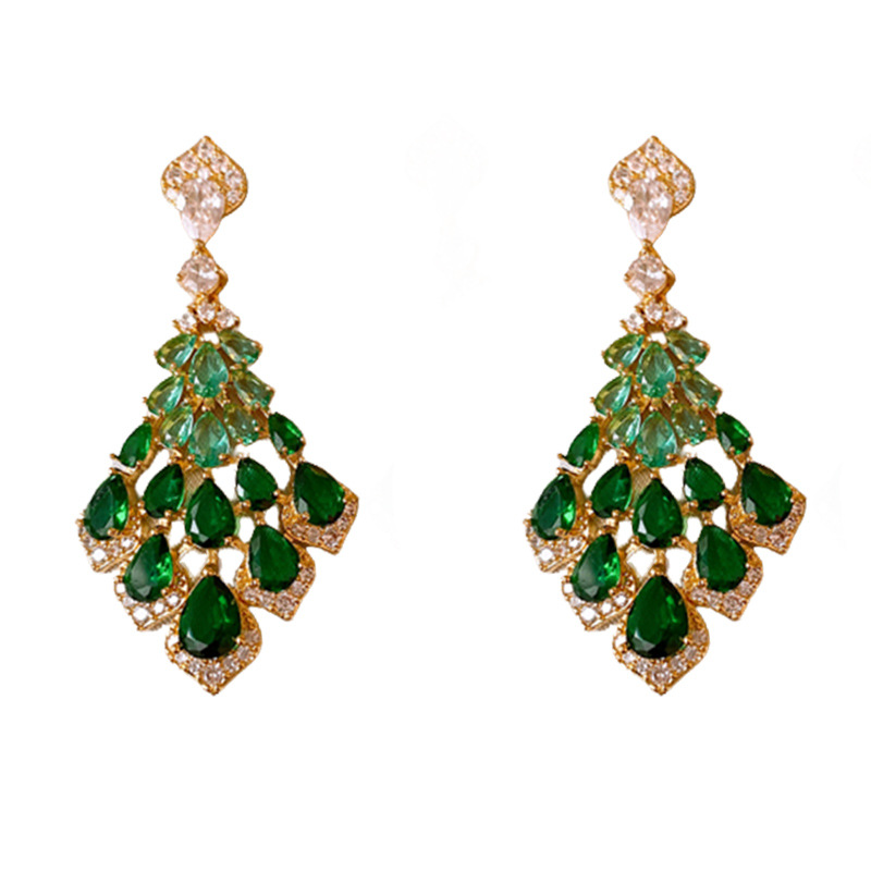 925 Silver Needle Zircon Diamond Feather Earrings
