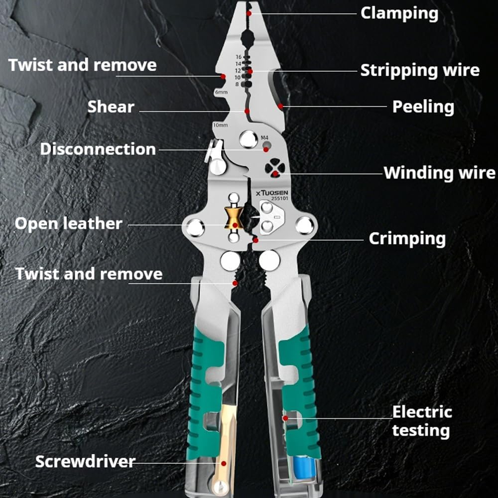 Electrical Pliers, 18 In 1 Foldable Ire Stripper, Alloy Steel Multitool