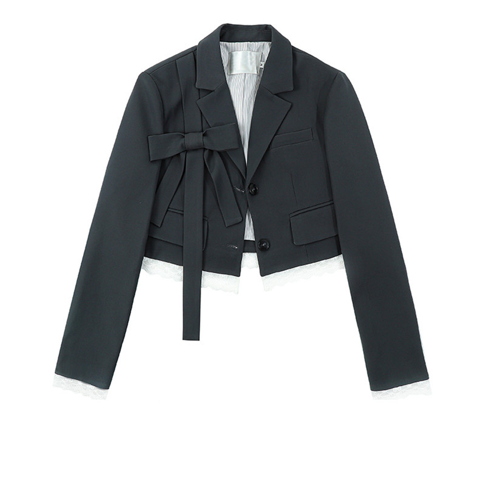 Women's Small Suit Lace Trim Bow Short Jacket