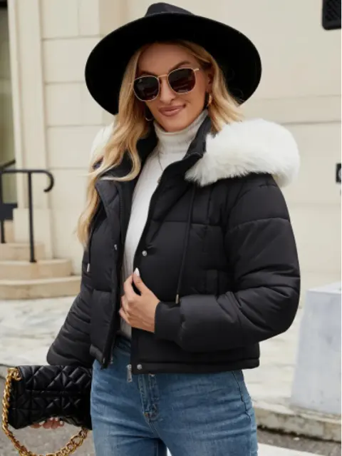 Women's Chic Mint Green Puffer Jacket with Faux Fur