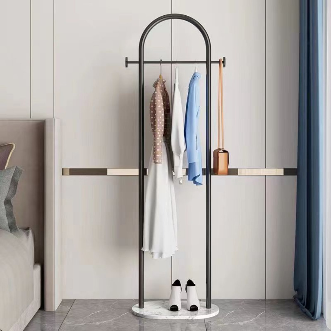 Gold Metal Independent Heavy-duty Clothes Rack With Marble Base, Multifunctional Clothes Hanger, Suitable For Bedrooms, Hats, Scarves, Jackets