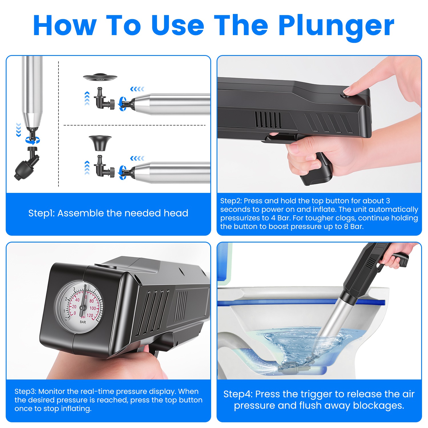 Electric Toilet Plunger With Air Pressure