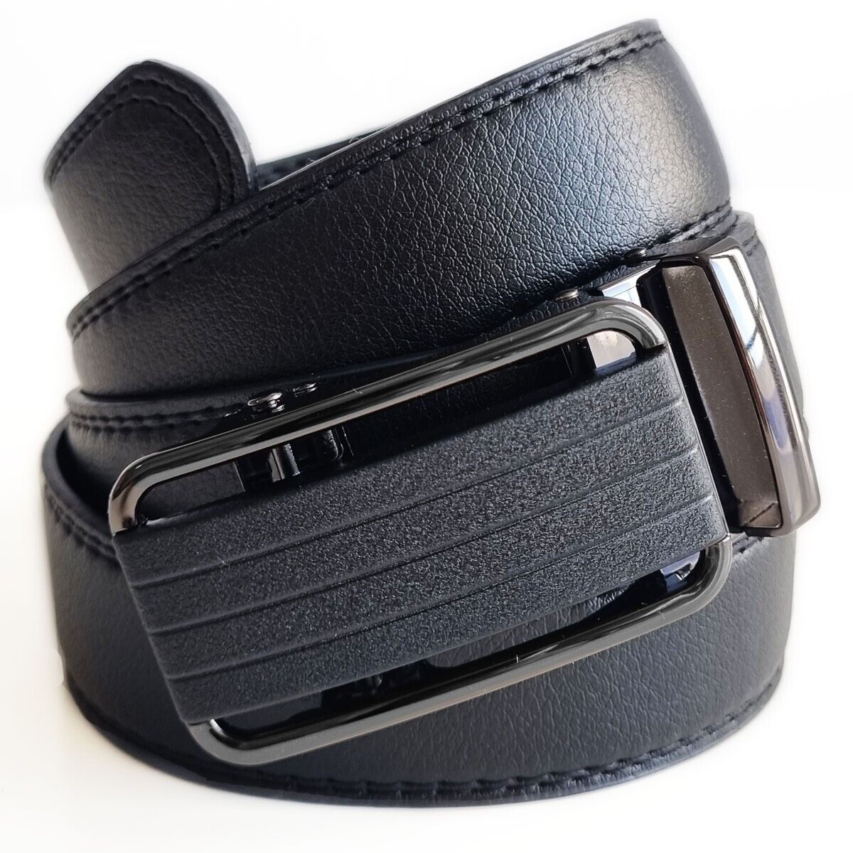 Men's Microfiber Leather Ratchet Belt with Slide Buckle, shipping details, features, and benefits of the product.