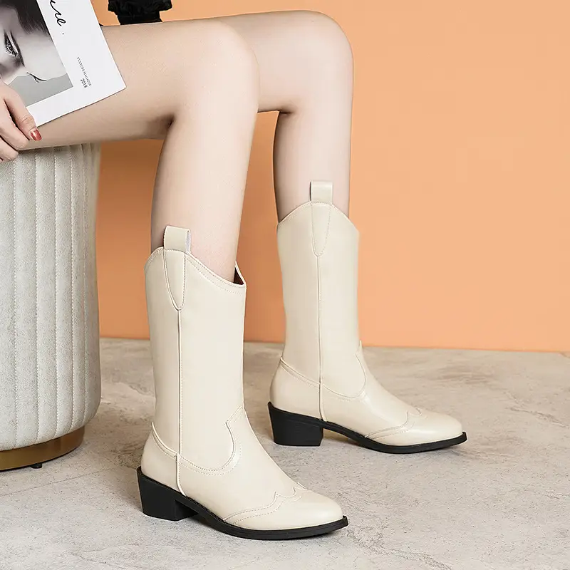 Women's Pointed Toe Sleeve Chunky Heel Fashion Martin Boots