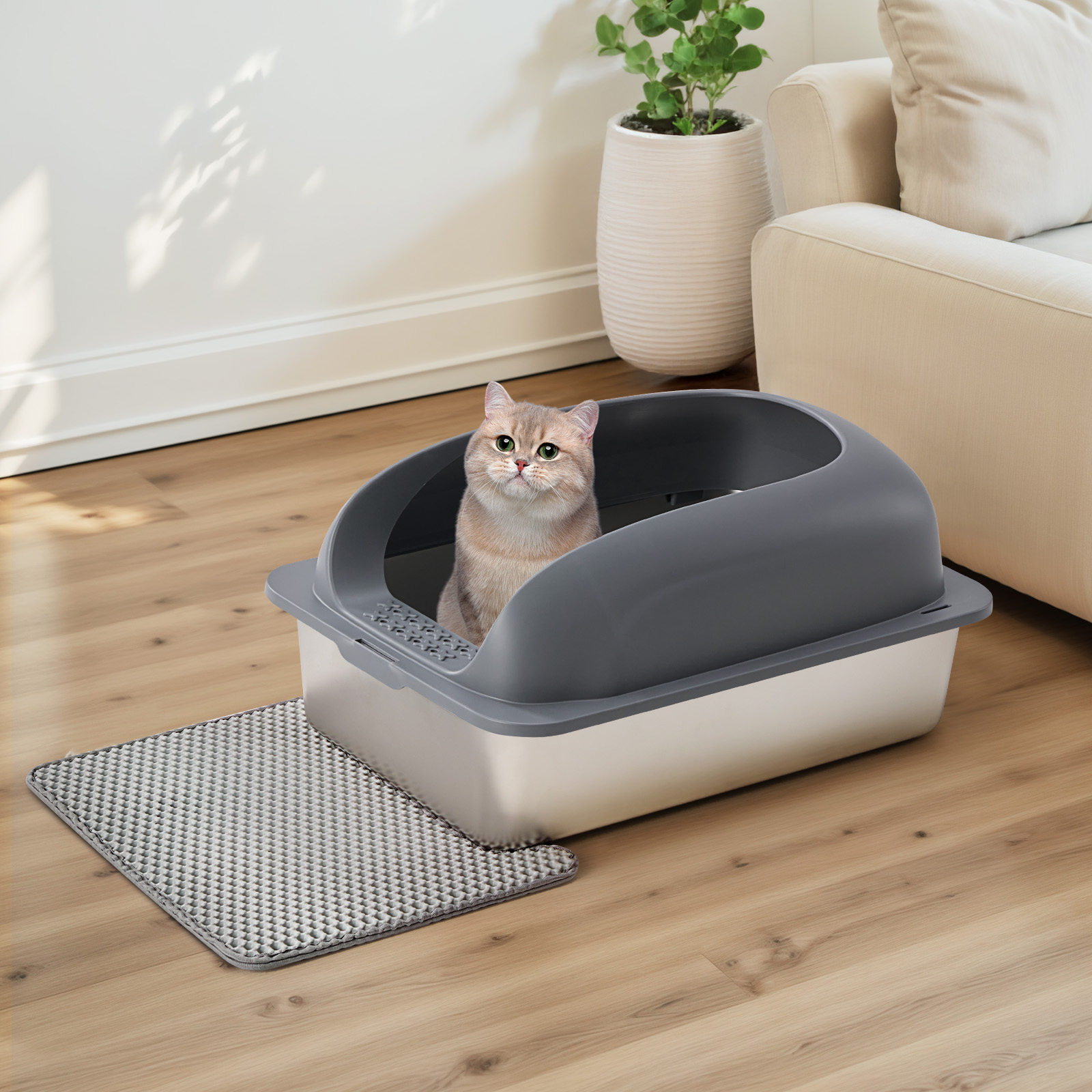 Stainless Steel Cat Litter Box With Lid, Large Cat Litter Box For Big Cats, Scoop And Mat Included image 27