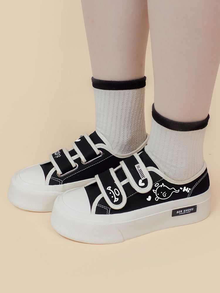 Women's Thick-soled Printed Casual Velcro Canvas Shoes - Image 12
