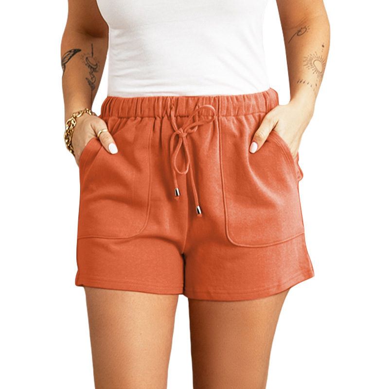 Women's High Waist Straight Drawstring Loose Casual Shorts Orange - Shop at LoveMi