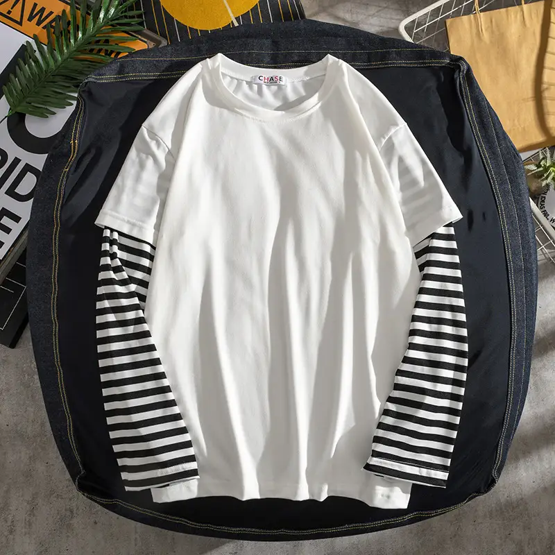New Trend Color-blocking Striped Long-sleeved T-shirt Lovers Loose