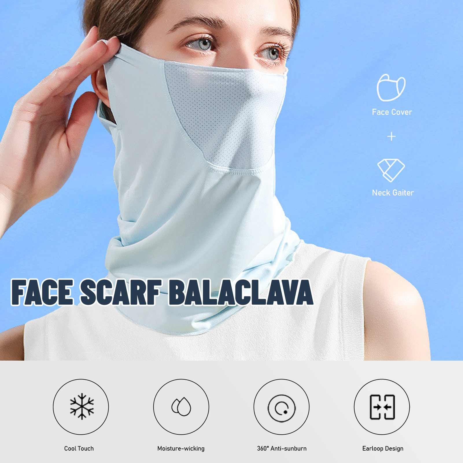 Summer Face Cover Face Scarf Balaclava UV Protction Earloop Neck Gaiter Breathable Outdoor Sports Women — foto 9