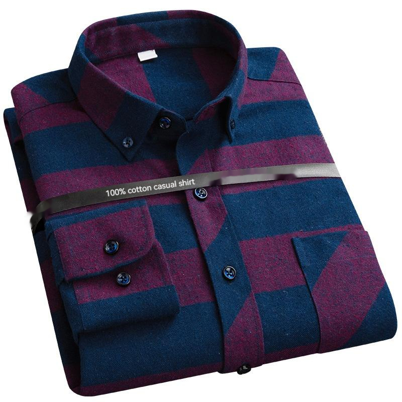 Cotton Plaid Shirt Men's Long-sleeved Casual Slim Fit Large Size Shirt