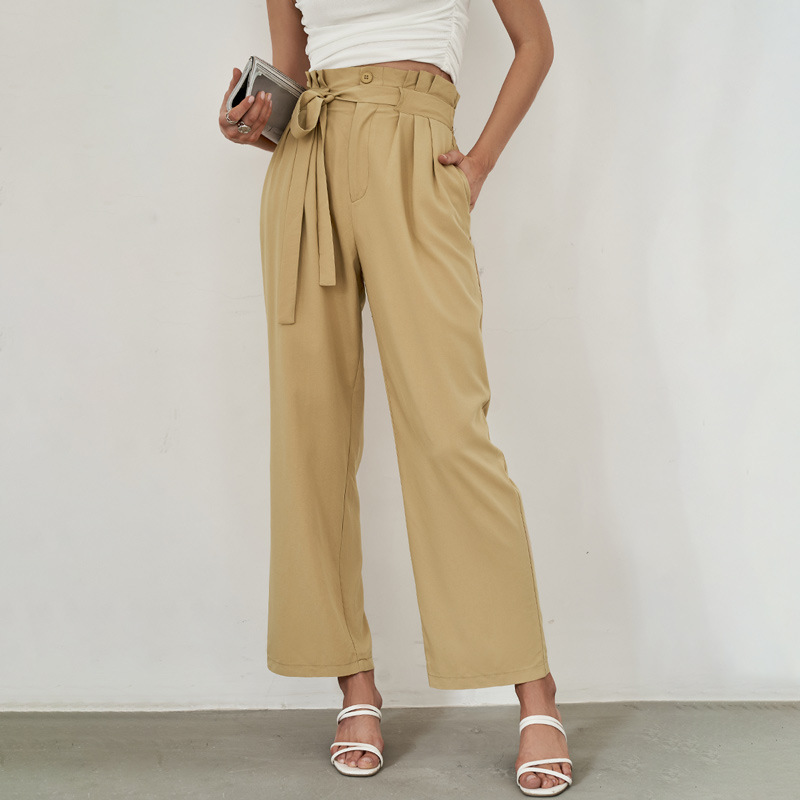 Title 1, High Waist Straight Tube Trousers Cotton Beltle...