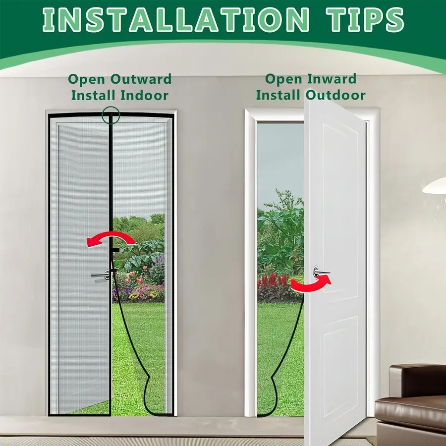 Automatic Self Closing Magnetic Screen Door  Heavy Duty Magnetic Closure, No Drilling Required, Suitable For Indoor Outdoor Use  Fits Front And Back Doors, Pati