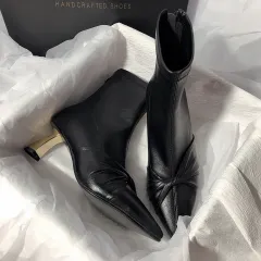 Women's New High-heeled Bow Korean Style Elastic Ankle Boots - Black - View 1