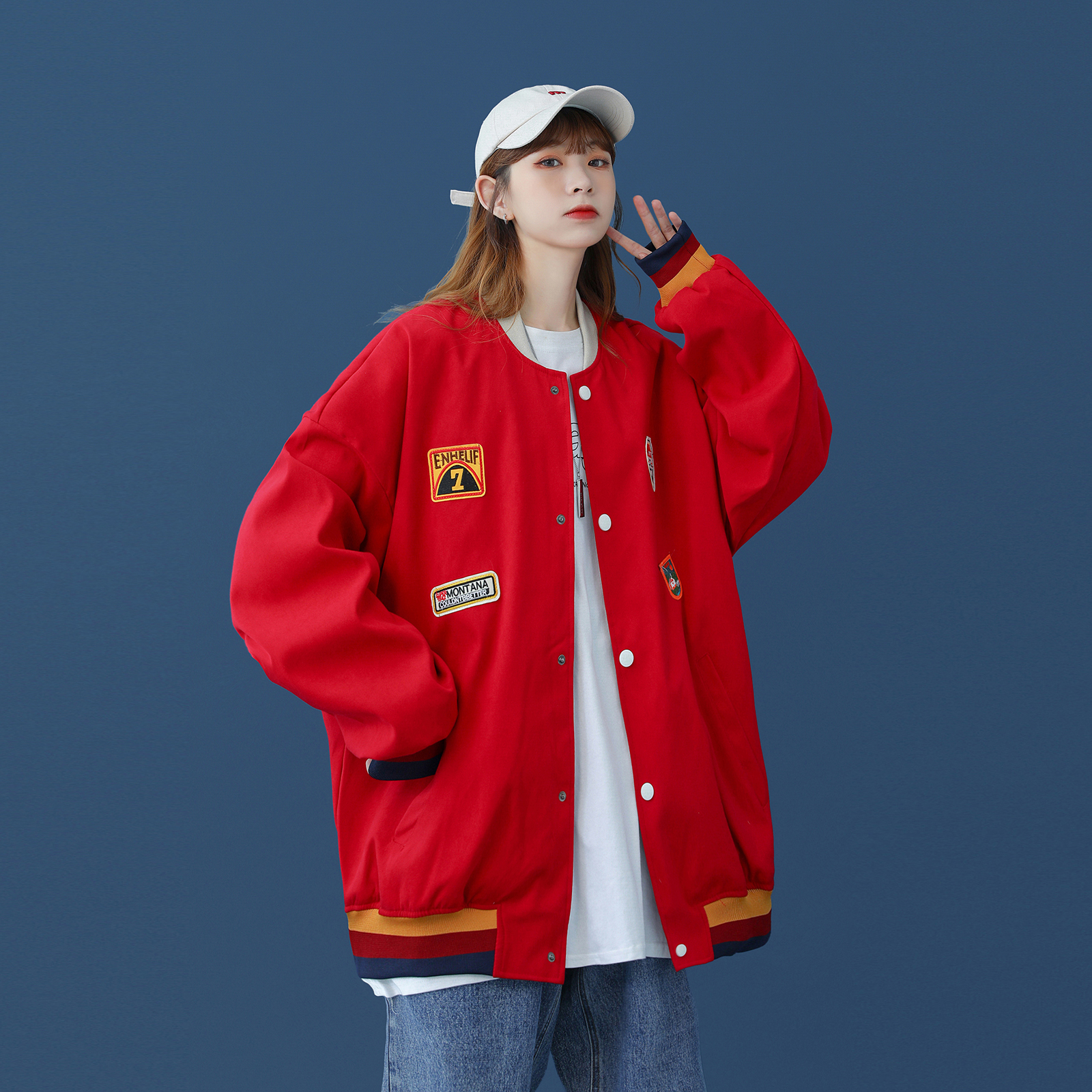 Retro Hong Kong Style Baseball Uniform Women Loose Bf Style Couple Japanese Jacket