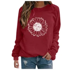 Women's Sweatshirt Round Neck Casual Loose Pullover Top Printed Long Sleeve T-shirt - 19Style-Xl - View 1